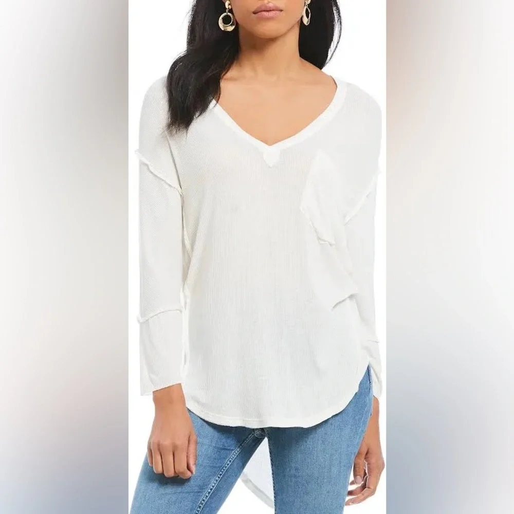NWT Free People Golden Gate Tee, White, Medium; slouchy white long-sleeve tee